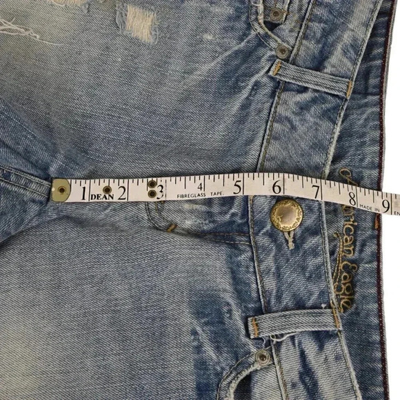 Vintage Y2K American Eagle Jean Shorts Blue Distressed Raw Low Rise Size 4 - Picture 8 of 9